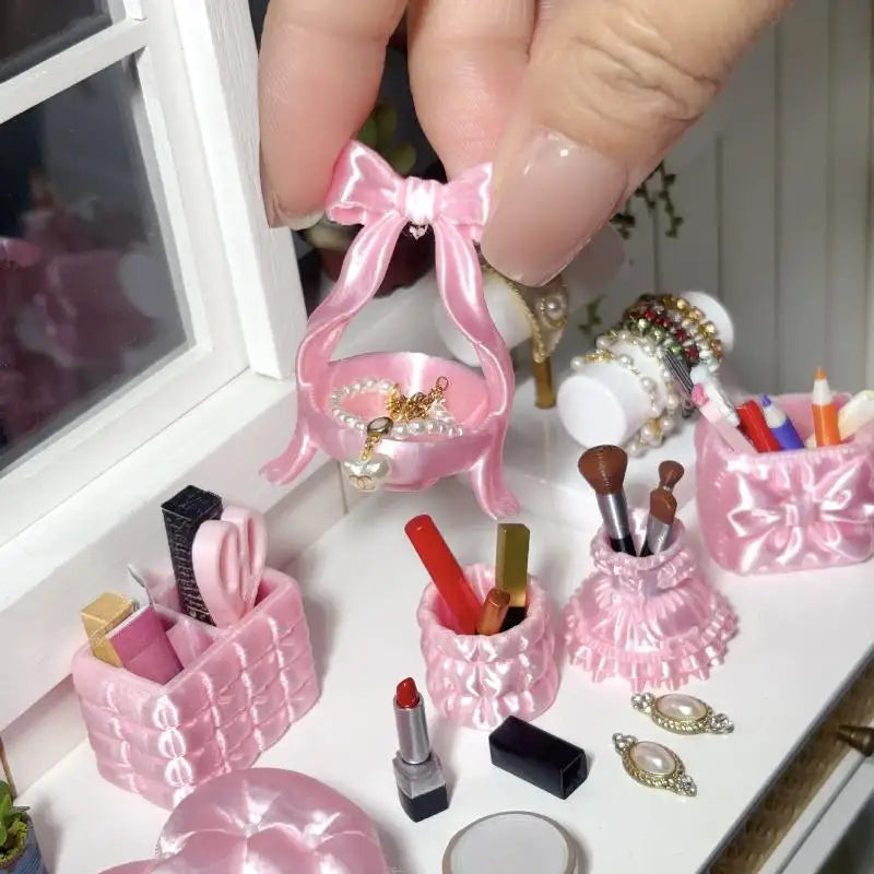 rangements accessoires beauté boîte bijoux paniers stylos crayons vintage rose quilted