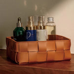 boîte rangement tressée osier clés cosmétiques entrée maison moderne beige