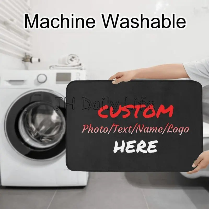 tapis toilette personnalisable photo texte noir moderne salle bain respectueux environnement trois pièces
