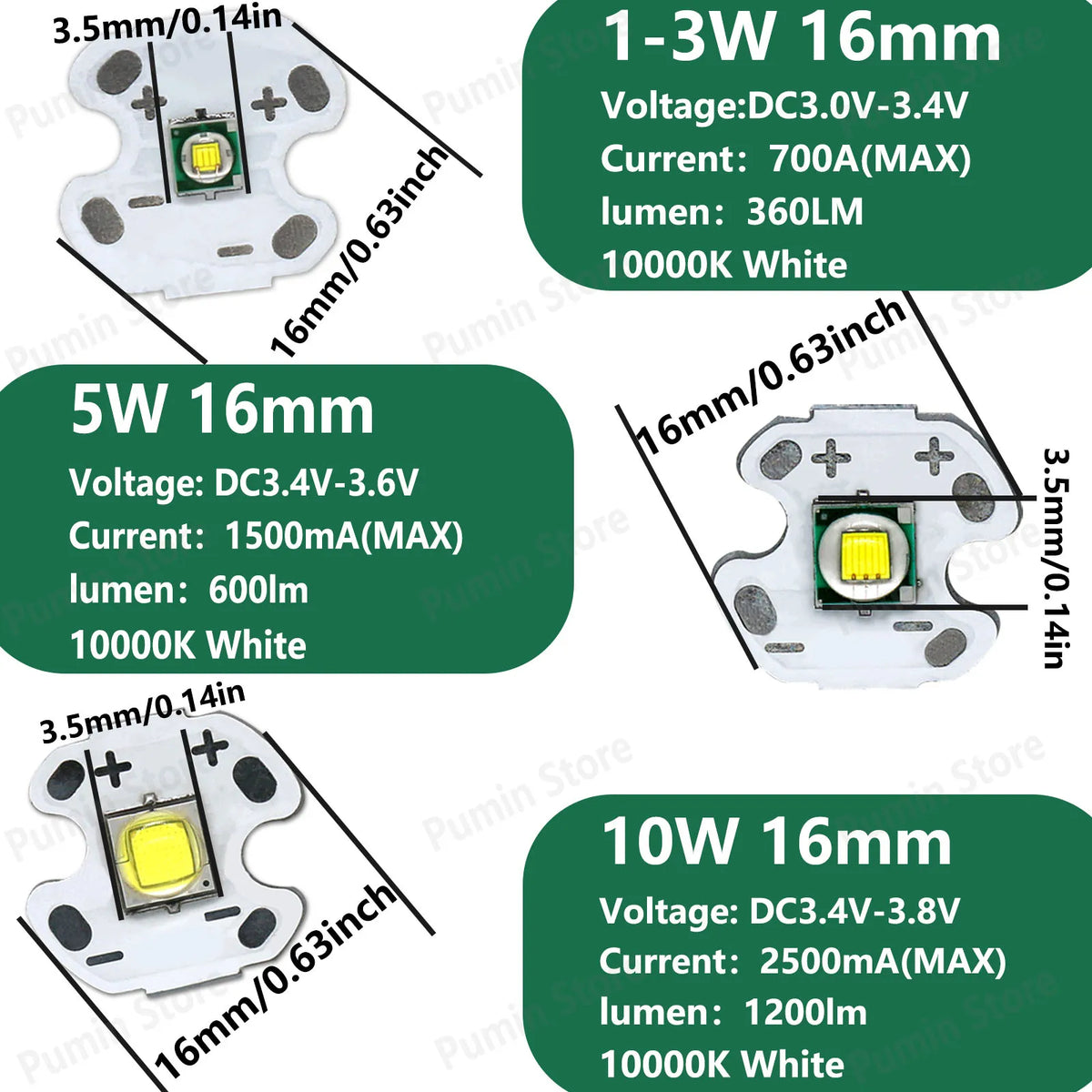 LED haute puissance 1W 3W 5W 10W blanc froide 16mm 20mm éclairage vélo phare