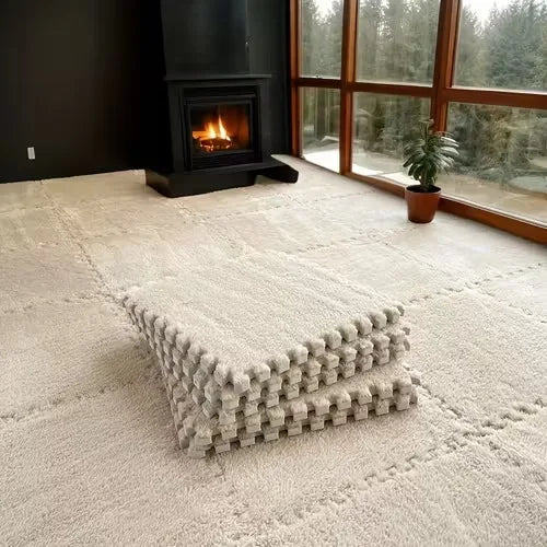 tapis modulable géométrique moelleux noir gris bleu rose moderne adhésif 30cm 10pcs 20pcs