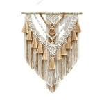 tapisserie macramé boho chic beige motifs géométriques franges moderne suspension maison