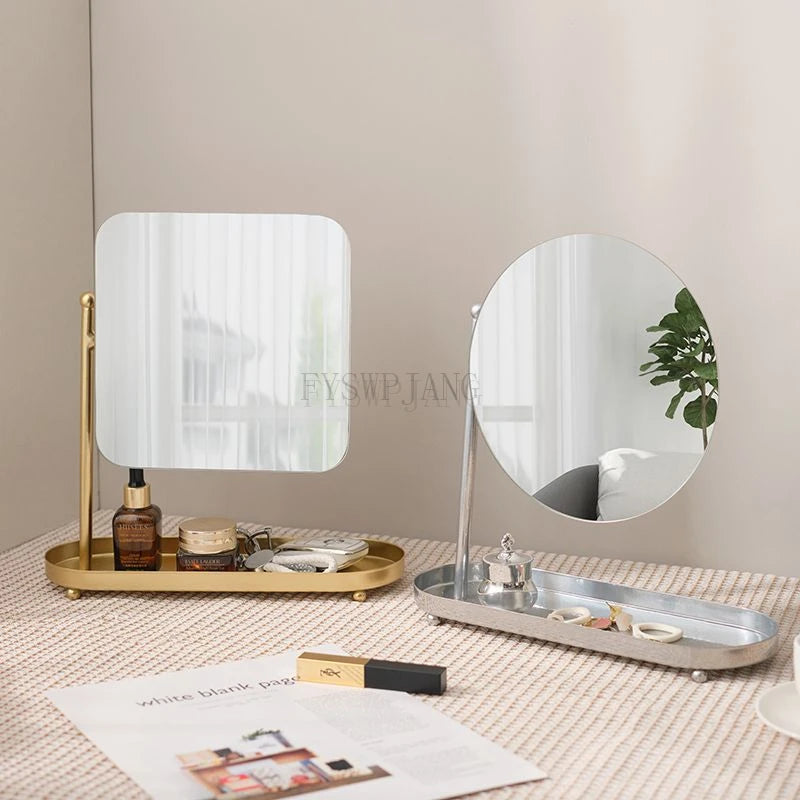 Coiffeuse miroir rond bleu pour maquillage