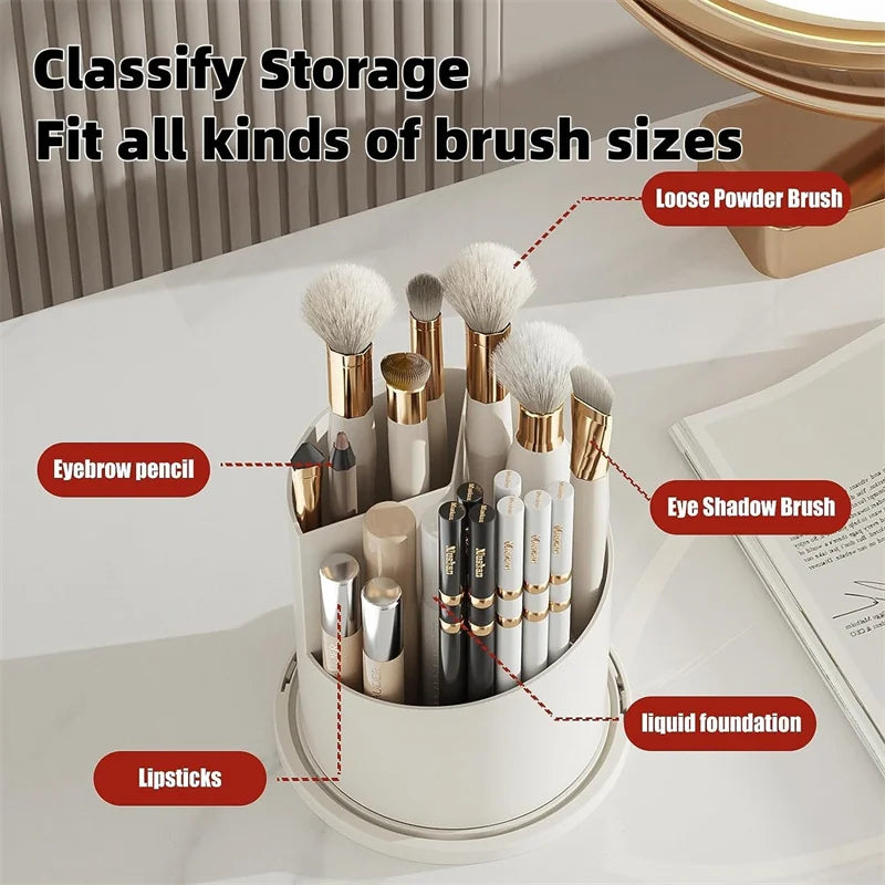 boîte maquillage rotative transparente moderne élégante gris blanche brosse pinceaux crayons fond teint rouges