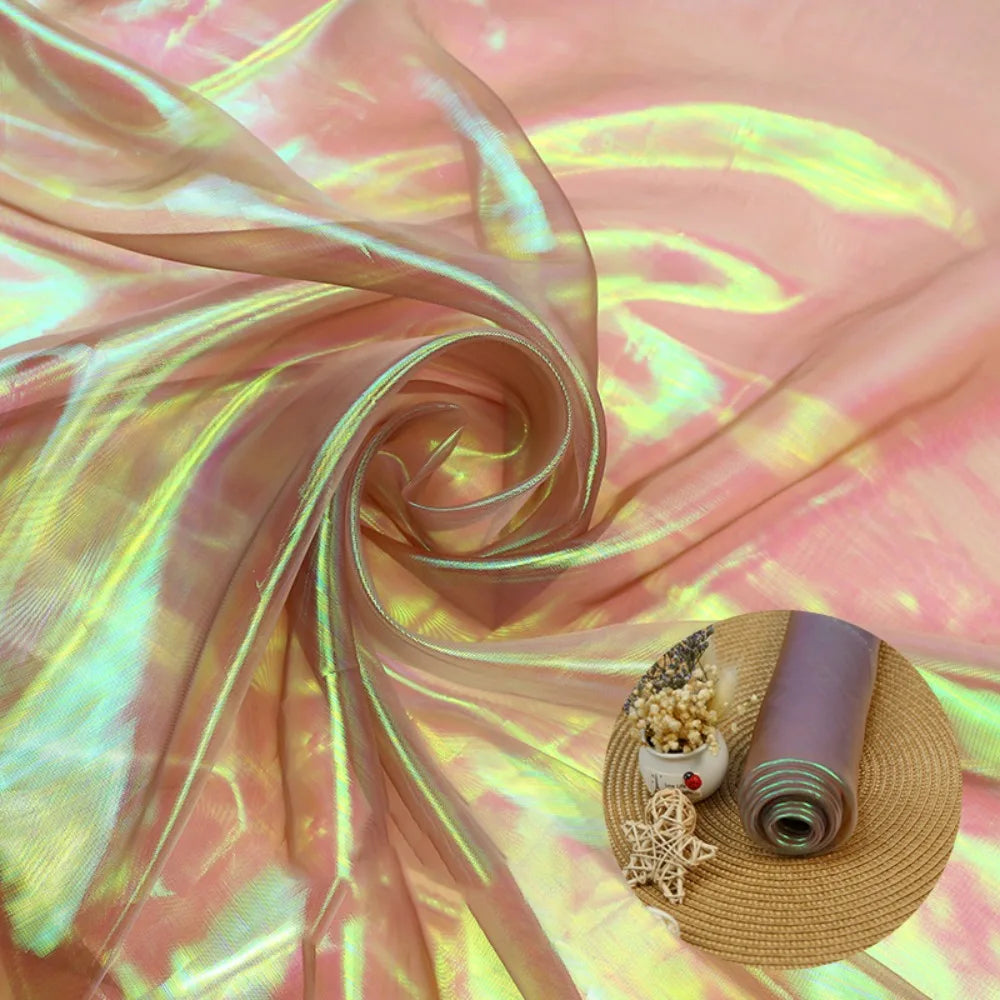 tissu organza holographique brillant rose violet bleu vert translucide moderne élégant polyester
