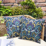 housses coussin imperméables motif floral moderne adhésif bleu violet jaune blanc