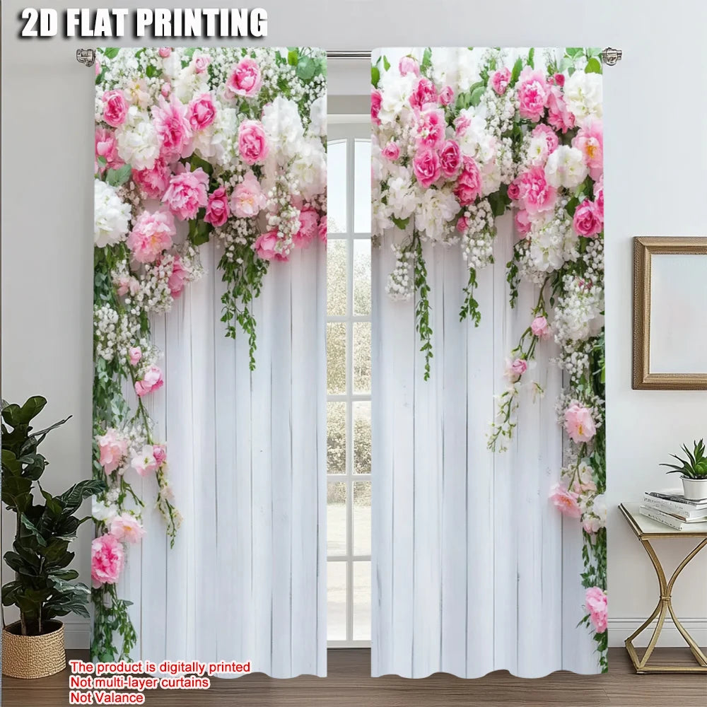 rideaux imprimés floral pivoines rose blanc modernes deux pièces polyester