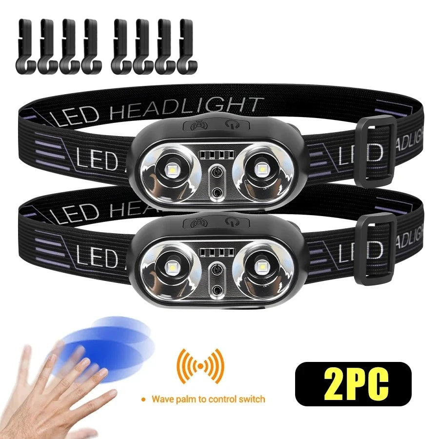 lampe frontale led rechargeable usb camping pêche urgence haute luminosité noir modulaire fonctionnelle