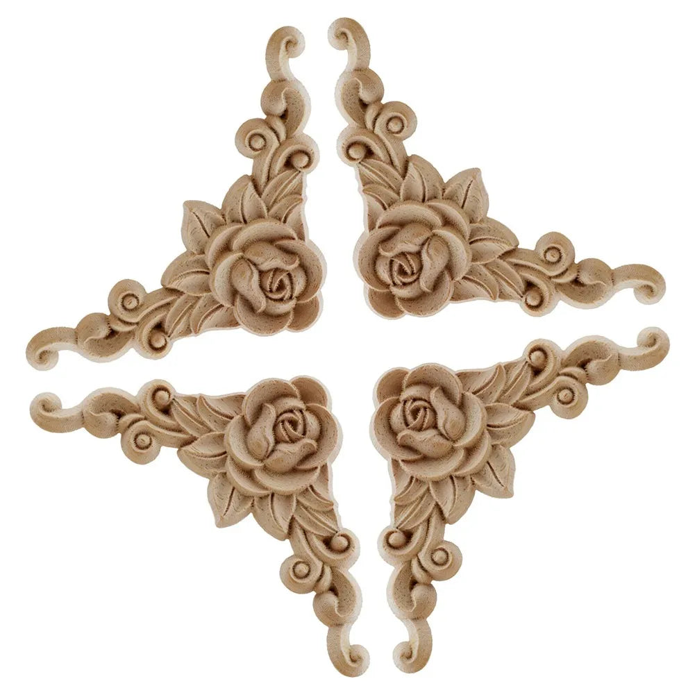 corniches décoratives baroques roses feuilles adhésives bois motif floral beige clair