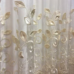rideau tulle transparent broderie feuilles dorées beige classique salon chambre salon salle manger