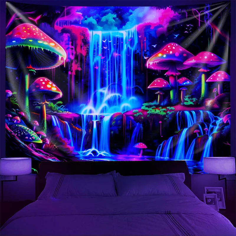 tapisserie fantaisie paysage violet bleu vert rose cascades plantes modernes chambre salon