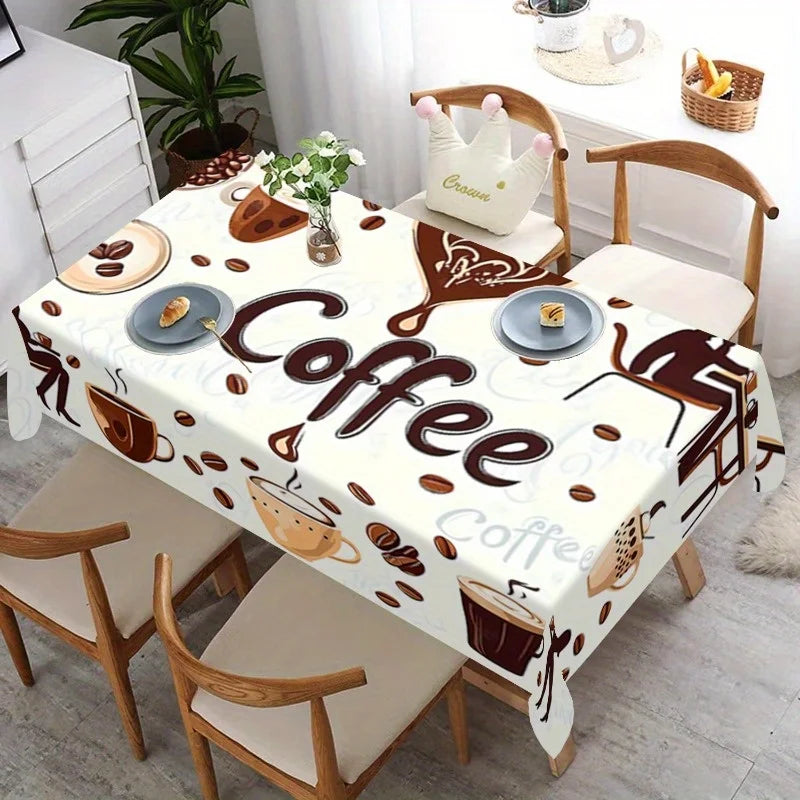 nappe rectangulaire moderne blanche grains tasse lettering polyester événements table décorationversible