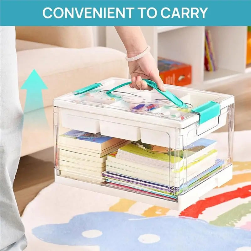 organisateur outils rangement boîte transparente livres crayons feutres pâte modeler amovible modernes arts crafts