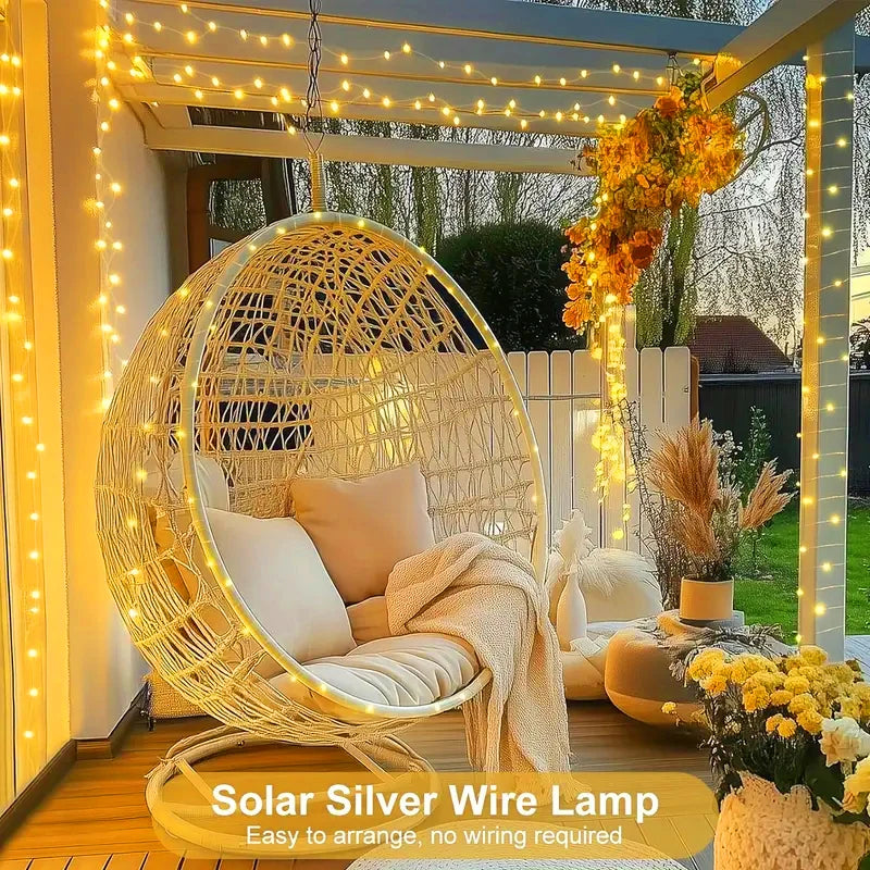 guirlande lumineuse solaire dorée jaune moderne modes éclairage imperméable ip65 led autoinstallationextérieur camping mariage