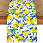 nappe citron motif floral jaune bleu blanc décoration été mariage anniversaire fête italienne table