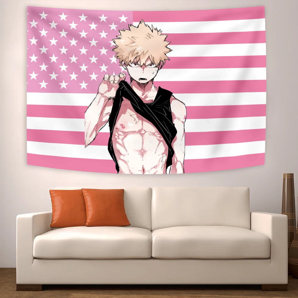 tapisserie moderne rose blanche dessin animé rayures personnage héros drapeau chambre coucher salon