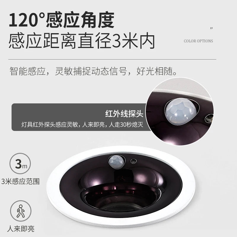 Spot lumineux intelligent anti reflet capteur mouvement 3000K 4000K 6000K blanc noir moderne minimaliste