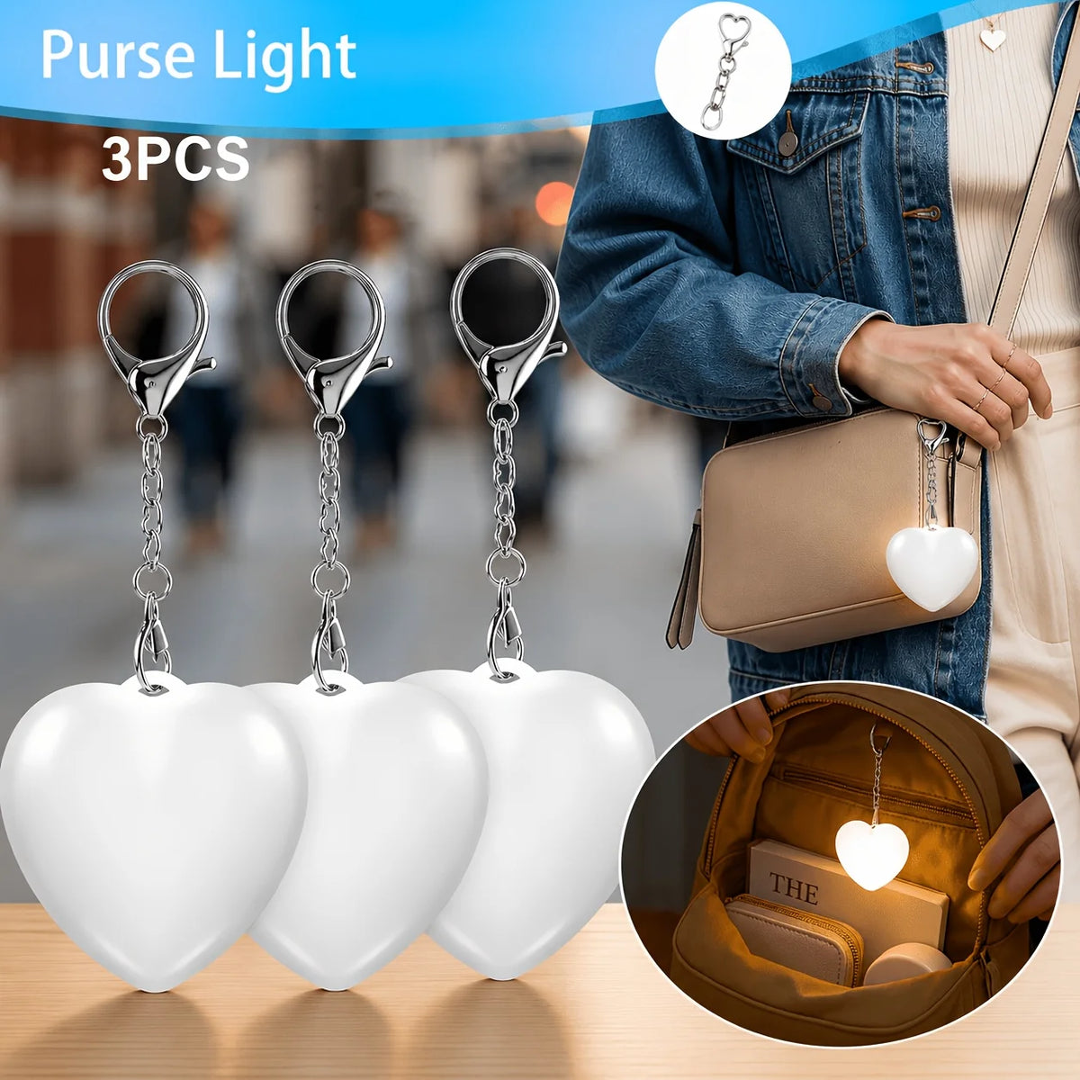 lampe sac main coeur blanc rechargeable usb tactile annuaire clé portable urgence moderne