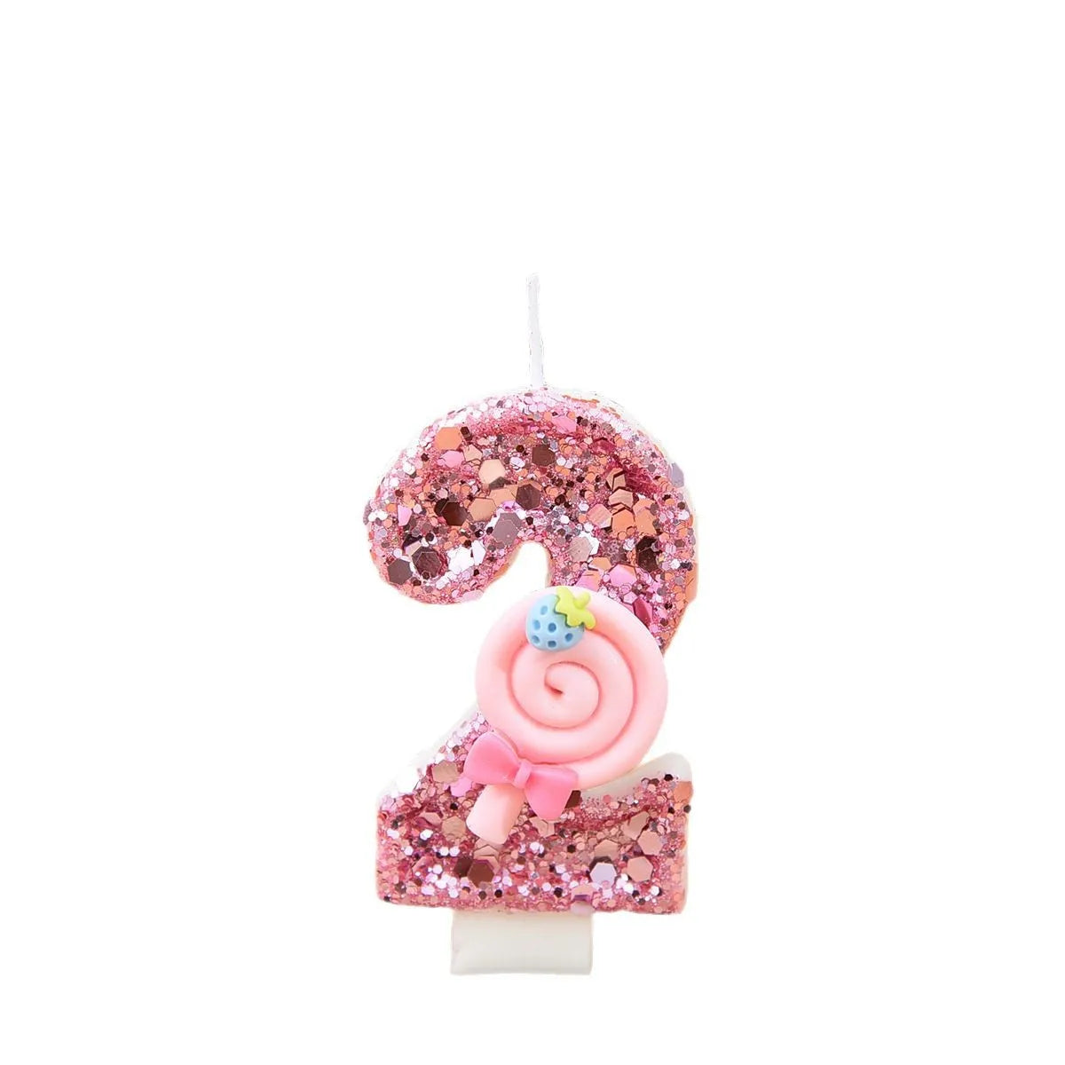 bougies numériques sucettes roses paillettes décoratives enfantine anniversaire fête tringle fixée chiffres bonbons rubans