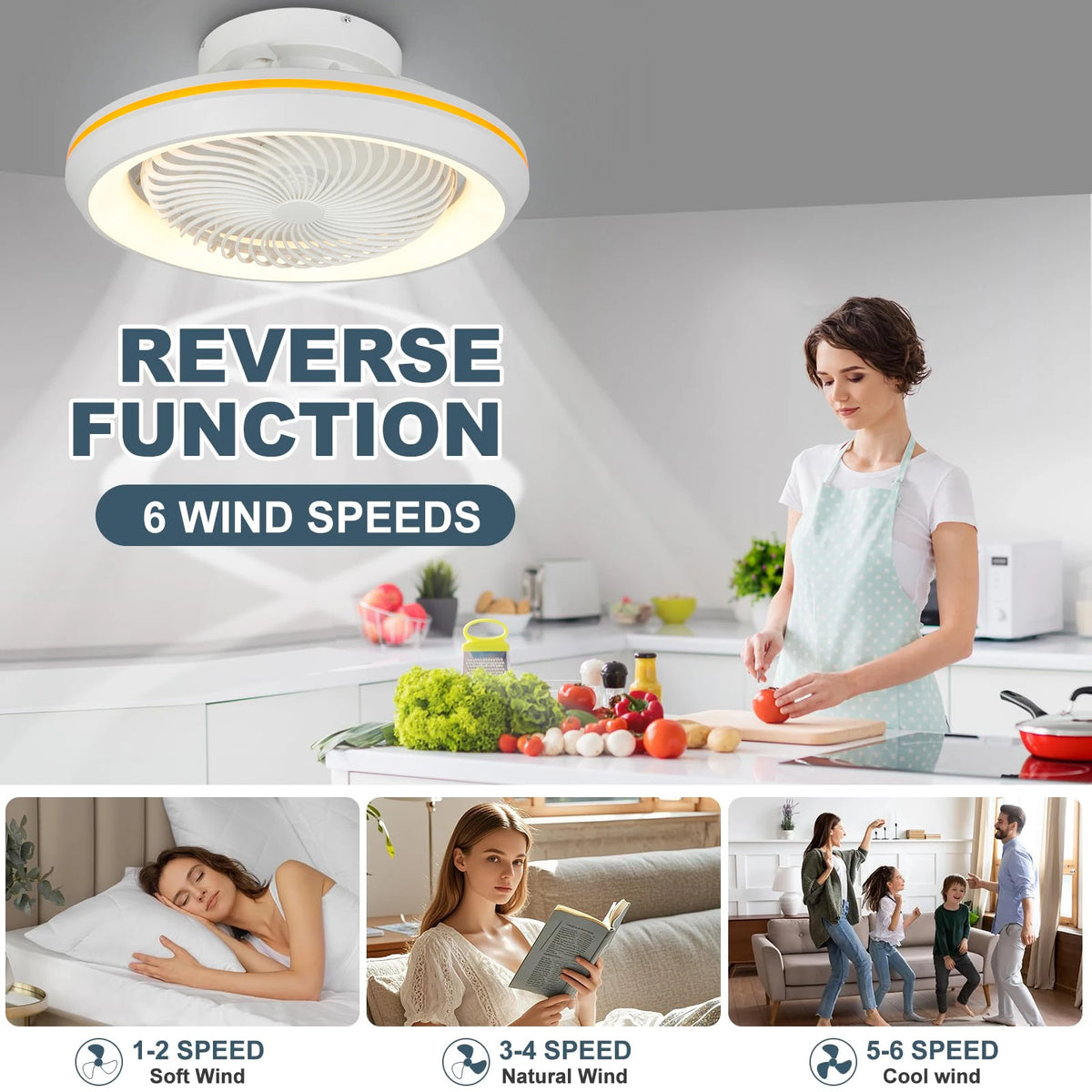 ventilateur oscillant led moderne télécommande blanc jaune 49cm 360degrees 2000lm 110v220v