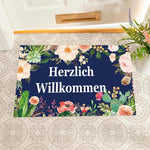 tapis bienvenue fleurs cactus vert bleu marine moderne antidérapant extérieur intérieur porche