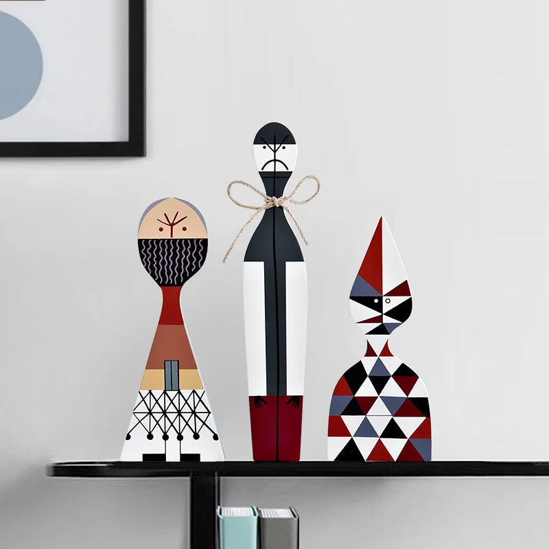 figurines decoratives modernes abstraites geometriques blanc noir rouge bleu gris beige triangles lignes noel