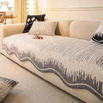 housse canapé extensible chenille jacquard rayures horizontales moderne salon gris beige