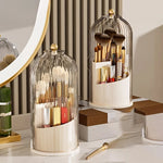 organisateur maquillage blanc transparent boîtes rangement compartiments moderne élégant pinceaux rouges lèvres bijoux soins