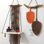 macramé boho chic étagère suspendue franges feuilles noeuds plantes vert gris bleu marron rose