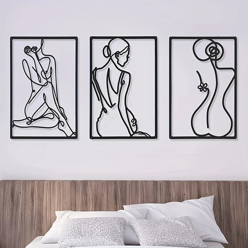 décorations murales abstraites modernes minimalistes noir blanc vert féminines lignes continues