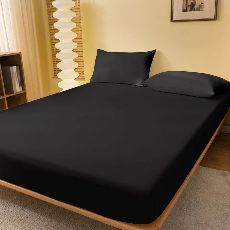 housse lit uni noir adhésive polyester moderne lit taille large variée deux taies oreillers