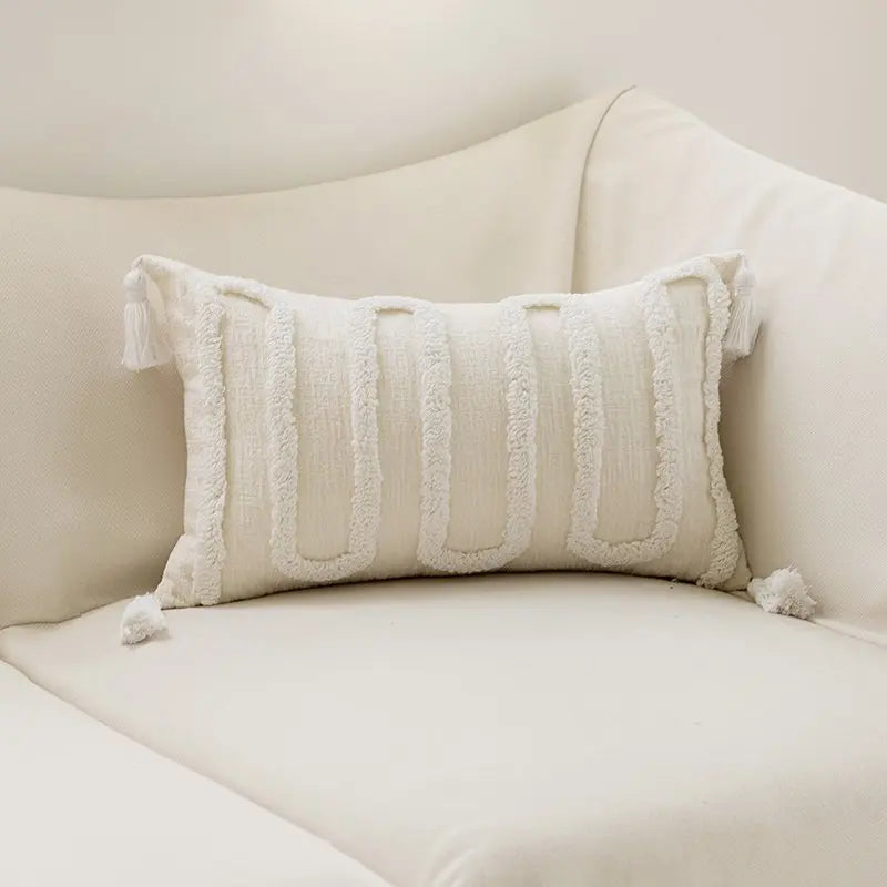 housses coussins géométriques boho chic beige motifs floraux adhésifs tassel opaques