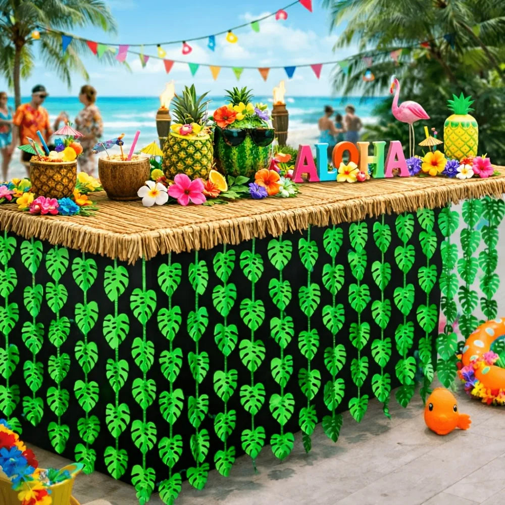 décoration murale feuilles monstera vert noir tropical hawaïen éclairage variable adhésif double face guirlandes