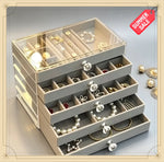 boîte bijoux gris velours anti oxydation portable moderne poignées fleurs