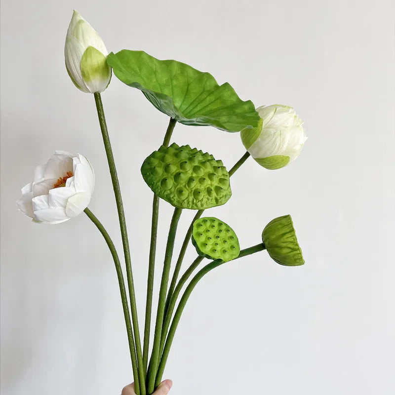 Décoration maison bouquet artificiel fleurs lotus vert blanc rose naturelextérieurintérieur