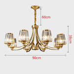 lustre moderne cuivre poli 10 têtes ampoules led transparentes rayures