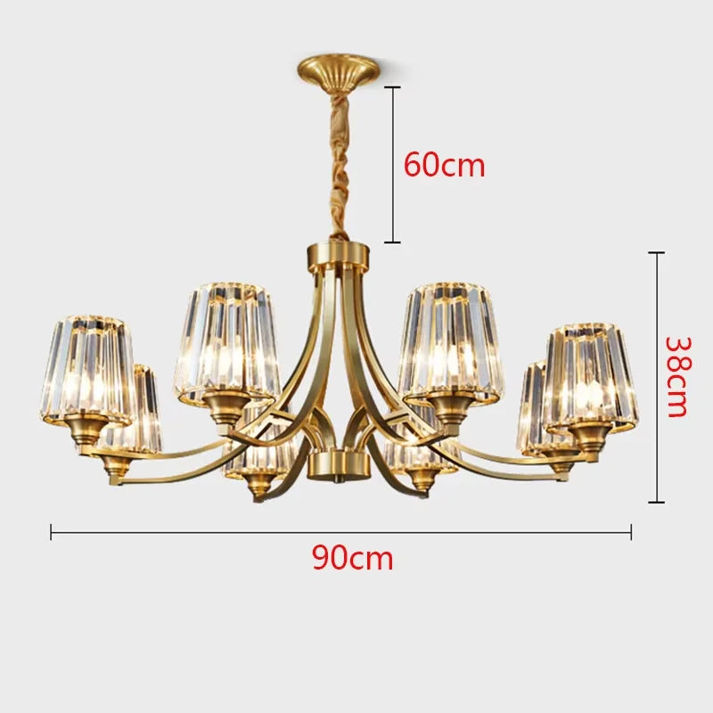 lustre moderne cuivre poli 10 têtes ampoules led transparentes rayures