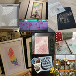 Stencil A4 fleurs plumes or blanc artisanal boho ornemental papier carton