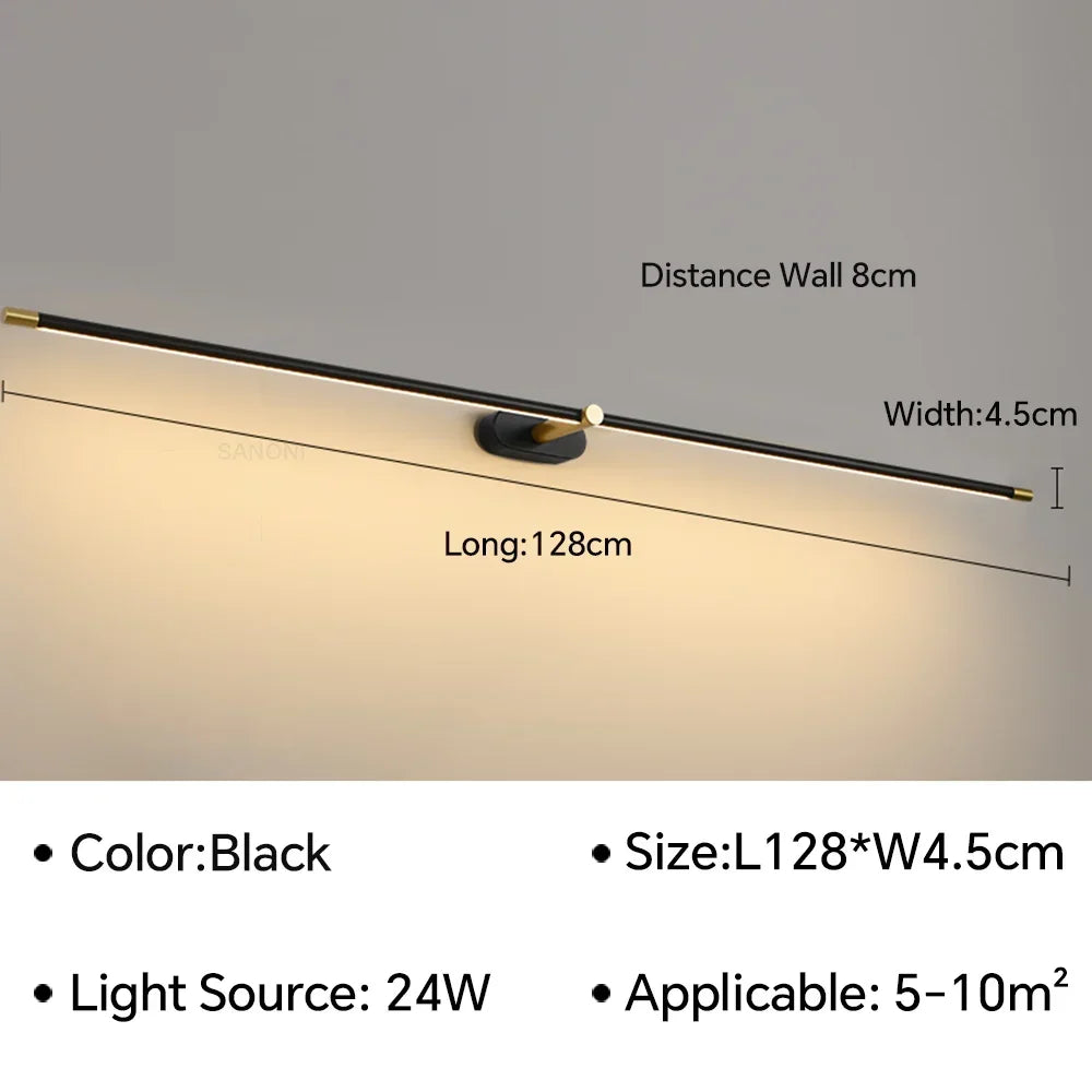 lampe miroir murale led moderne salle bain chambre noir or brillant