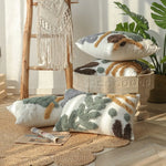 housse coussin décoratif feuilles brodées polyester coton blanc vert marron gris 30x50cm 45x45cm salon