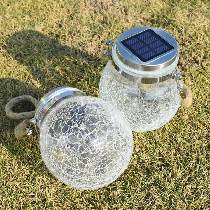lampe solaire verre craquelé transparent argentée moderne extérieure patio jardin led ip65