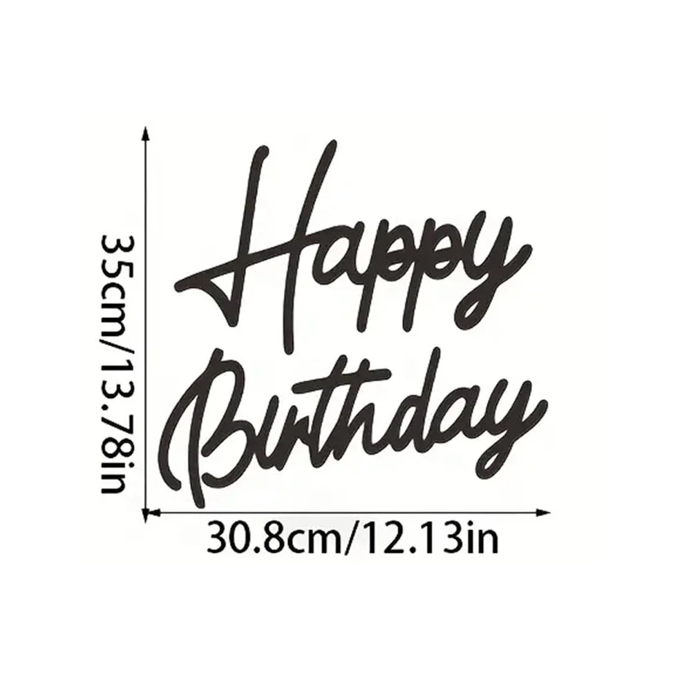 lettre découpée happy birthday noir or acrylique moderne écriture manuscrite décoration intérieure fond photo