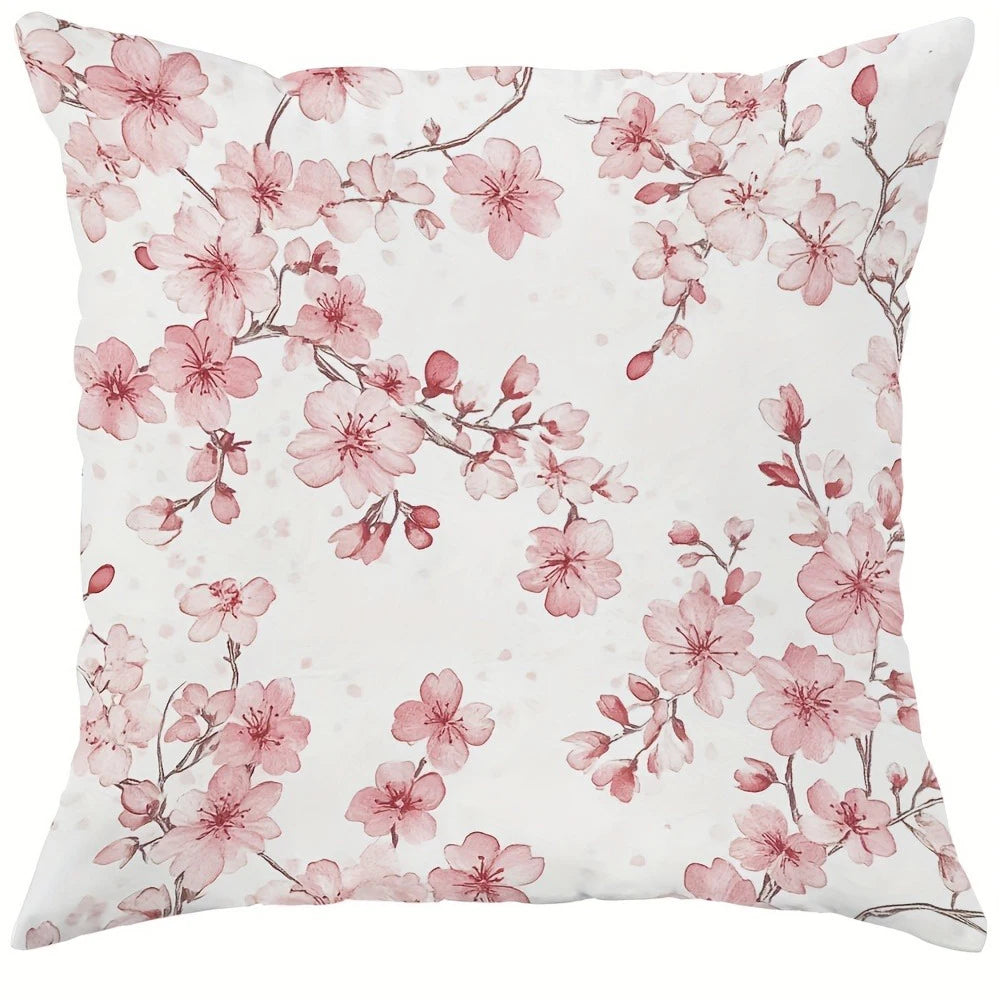 housse coussin imprimé fleurs roses hello spring sweet opaque moderne 45x45cm polyester