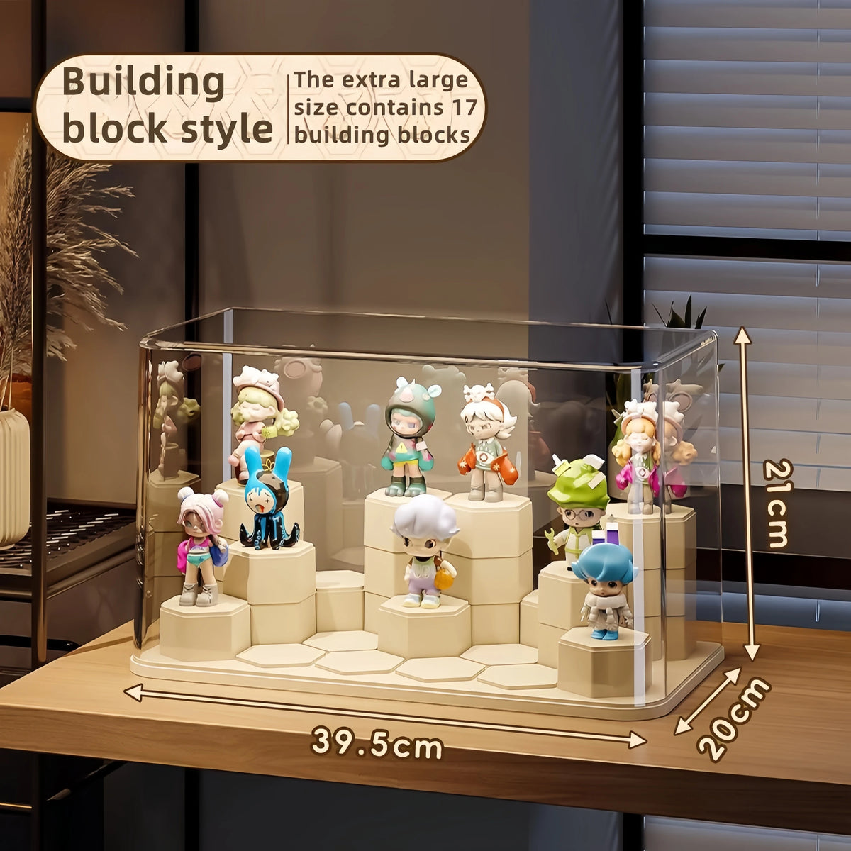présentoir transparent modulaire solo salon respectueux environnement moderne cartoon figurines colorées hexagonal