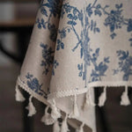 nappe table fleurs bleu coton polyester lavable machine saison thèmes classique vintage tassels