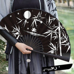 éventail traditionnel japonais paysages oiseaux bambou motifs floraux tassel noir bleu art traditionnel