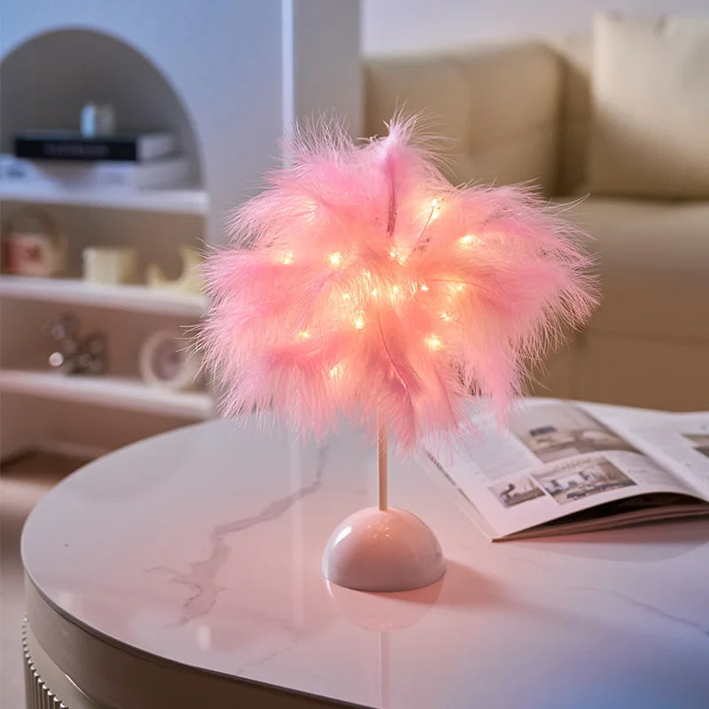 lampe table moderne plumes blanche décoration intérieure anniversaire noël blanc festive