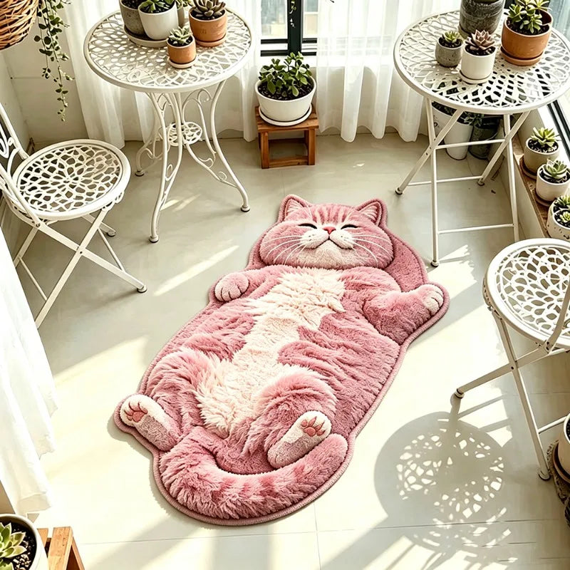 tapis rose clair chat doux pelucheux moderne salon chambre décoration polaire polyester