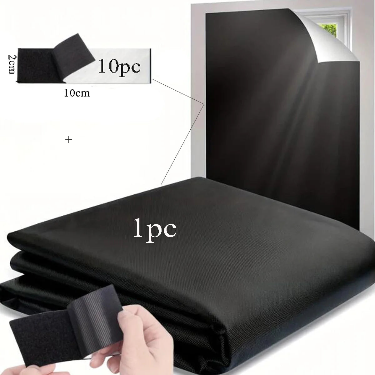 rideau occultant fenetre moderne polyester noir texturé adhésif velcro minimaliste 145x300cm