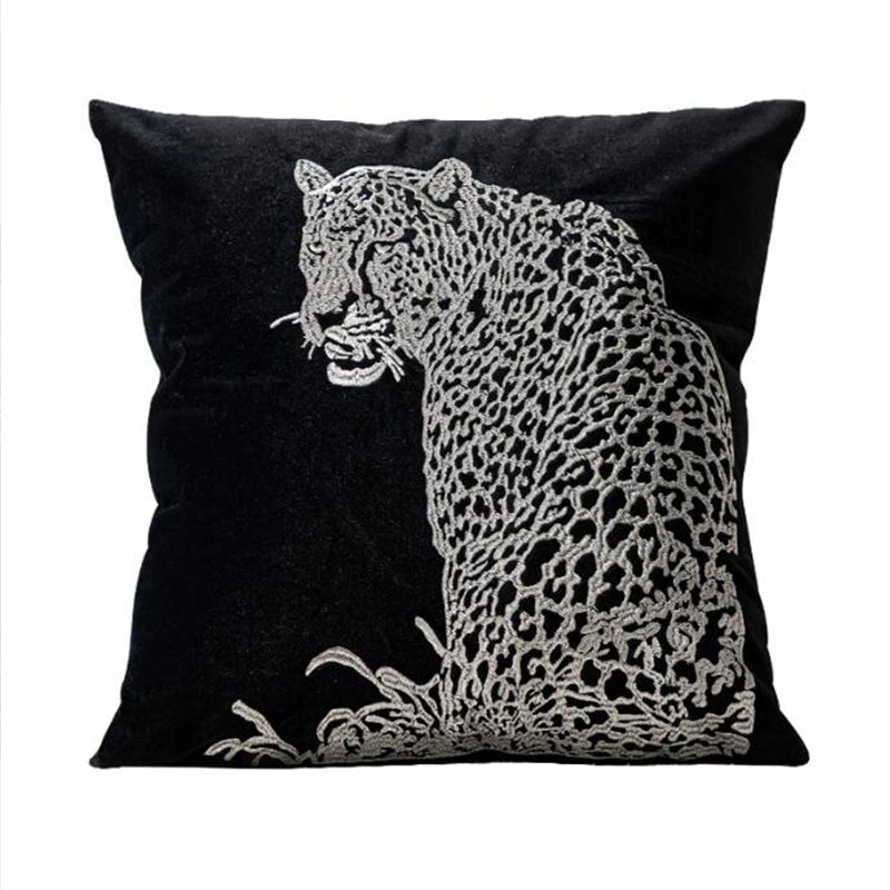 taies d'oreiller imprimées léopard noires respectueuses environnement adhésives modernes maison qualité polyester coton